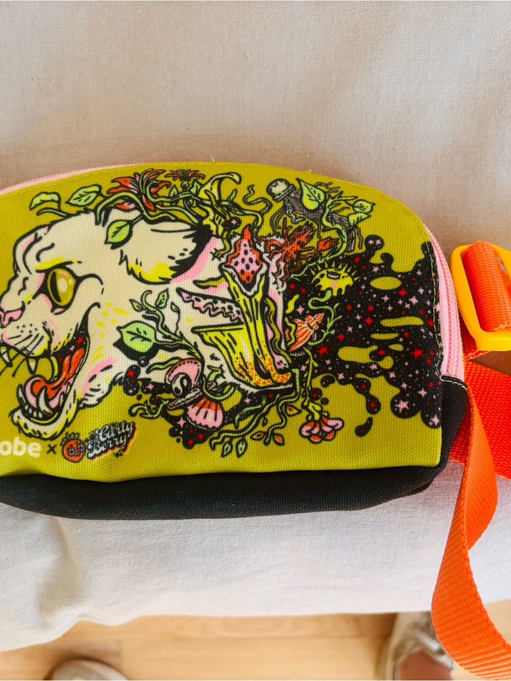 Exclusive Carly Berry Neon Yellow Graphic Crossbody Pouch with Tiger Design